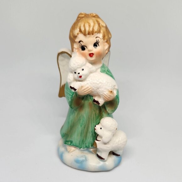 Lefton Angel with Lambs Vintage Christmas Figurine - Picture 1 of 5